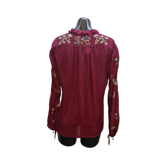 Johnny Was Burgundy Floral Embroidered Button-Up Blouse Size S - Picture 2 of 8